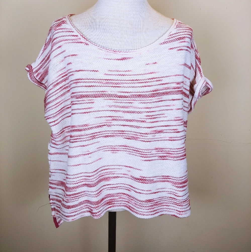 Lou & Grey Pink and White Short Sleeve Striped Top